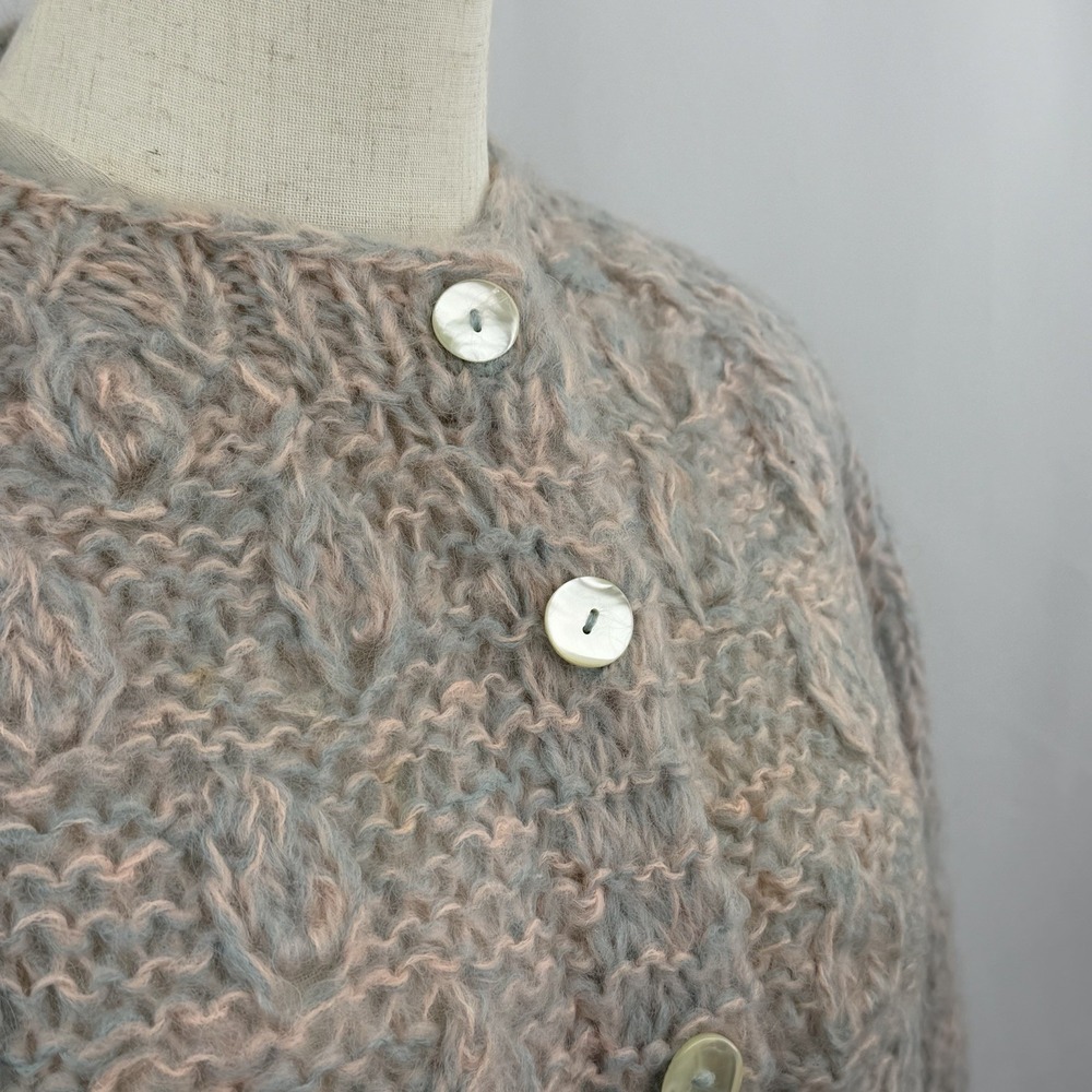 Vintage 50s Mohair Wool Cardigan Sweater Italy Dayton's Pastel Pink Blue 36 - Picture 3 of 6